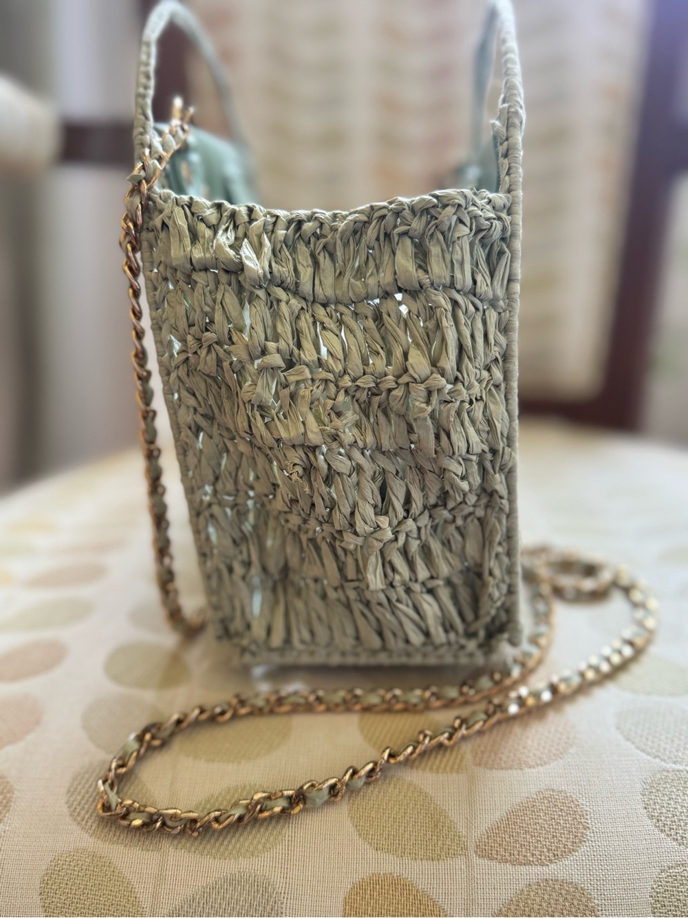 House of Harlow 1960 Gold and Pale Green Woven Crossbody Shoulder Clutch - Picture 5 of 12